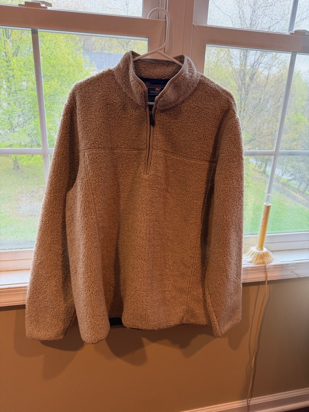 Vineyard Vines Men's Tan Sherpa Quarter-Zip Pullover